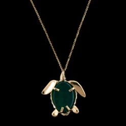 14K Yellow Gold Green Estate Onyx Turtle Pendant -Luxe Rings Shop ESNK8513B