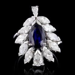 Vintage 14K White Gold Sapphire And Diamond Ring