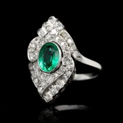 Vintage Platinum Estate Emerald And Diamond Ring
