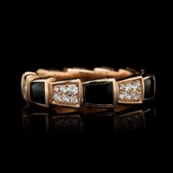 Bulgari 18K Rose Gold Estate Diamond And Onyx 'Serpenti Viper' Ring