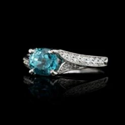 Platinum Estate Blue Zircon And Diamond Ring