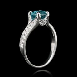 Platinum Estate Blue Zircon And Diamond Ring -Luxe Rings Shop ESRI00062C