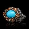Lika Behar Sterling Silver 18K Rose Gold Estate Turquoise And Diamond Flower Ring -Luxe Rings Shop ESRI00217A