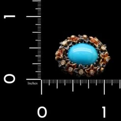 Lika Behar Sterling Silver 18K Rose Gold Estate Turquoise And Diamond Flower Ring -Luxe Rings Shop ESRI00217D