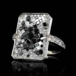 Pleve 18K White Gold Estate White And Black Diamond Ring