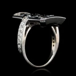Pleve 18K White Gold Estate White And Black Diamond Ring -Luxe Rings Shop ESRI00218C
