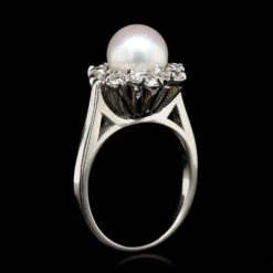 14K White Gold Estate Cultured Pearl And Diamond Ring -Luxe Rings Shop ESRI00275C