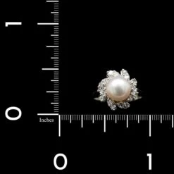 14K White Gold Estate Cultured Pearl And Diamond Ring -Luxe Rings Shop ESRI00275D
