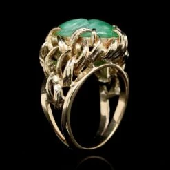 14K Yellow Gold Estate Carved Jade Ring -Luxe Rings Shop ESRI00518C