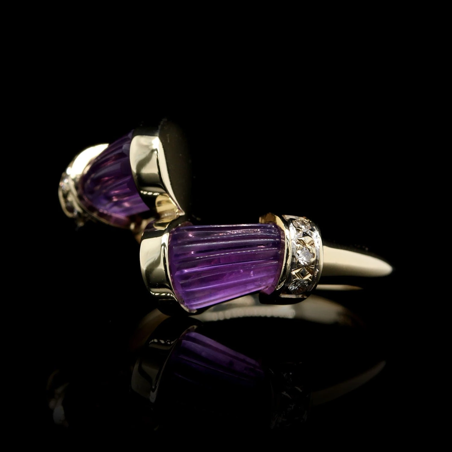 14K Yellow Gold Estate Amethyst And Diamond Ring 3 14K Yellow Gold Estate Amethyst And Diamond Ring