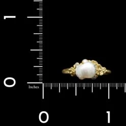 Lene Vibe 18K Yellow Gold Estate Hand Carved Pearl And Diamond Skull Ring -Luxe Rings Shop ESRI00545D