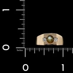 14K Yellow Gold Estate Cat's Eye Chrysoberyl And Diamond Ring -Luxe Rings Shop ESRI00584D1