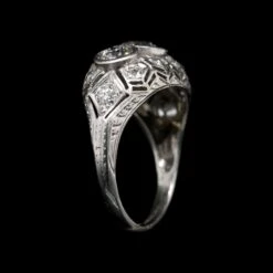 Antique Platinum Estate Three Stone Diamond Ring -Luxe Rings Shop ESRI00590C