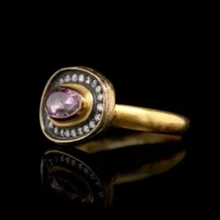 Lika Behar 24K Yellow Gold Estate Pink Sapphire And Diamond Ring