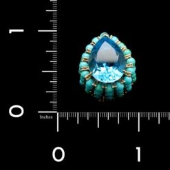 14K Yellow Gold Estate Blue Topaz And Turquoise Ring -Luxe Rings Shop ESRI00781C