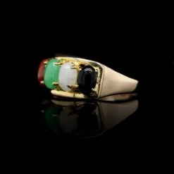 14K Yellow Gold Estate Multi Colored Jade Ring