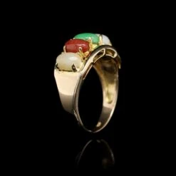 14K Yellow Gold Estate Multi Colored Jade Ring -Luxe Rings Shop ESRI00795C