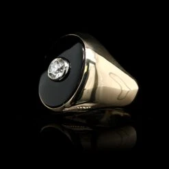 Vintage 14K Yellow Gold Estate Diamond And Onyx Ring