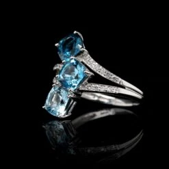 14K White Gold Estate Blue Topaz And Diamond Ring