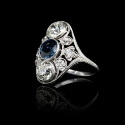 Antique Platinum Estate Sapphire And Diamond Ring