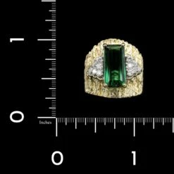 La Triomphe 18K Yellow Gold Estate Green Tourmaline And Diamond Ring -Luxe Rings Shop ESRI00877C