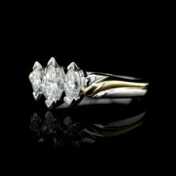 Platinum And 18K Yellow Gold Estate Diamond Marquise Three Stone Ring
