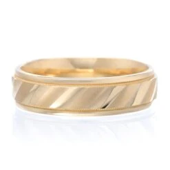 14K Yellow Gold 6mm Diagnol Cut Band With Milgrain