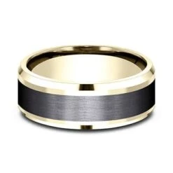 Grey Tantalum And 14K Yellow Gold Satin Finish And Beveled Edge Band