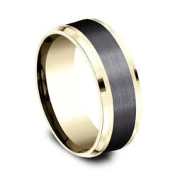 Grey Tantalum And 14K Yellow Gold Satin Finish And Beveled Edge Band -Luxe Rings Shop GFB04256b