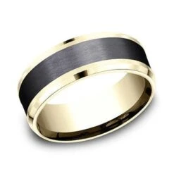 Grey Tantalum And 14K Yellow Gold Satin Finish And Beveled Edge Band -Luxe Rings Shop GFB04256c