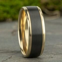 Grey Tantalum And 14K Yellow Gold Satin Finish And Beveled Edge Band -Luxe Rings Shop GFB04256d