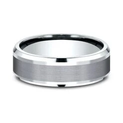 Grey Tantalum And 14k White Gold Band With A Satin Finish Center And High Polish Drop Bevel Edges
