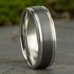 Grey Tantalum And 14k White Gold Band With A Satin Finish Center And High Polish Drop Bevel Edges -Luxe Rings Shop GFB04538d