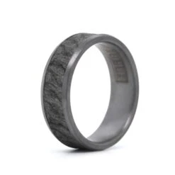 Grey Tantalum Band With Lava Rock Center -Luxe Rings Shop GFB04602A