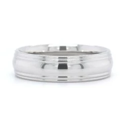 14K White Gold Polished Center With Groove Edge Band