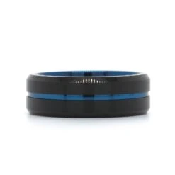 Black Tungsten With Blue Stripe Center Band -Luxe Rings Shop GFB04637 e017bb59 d88e 43af a049 577b3c21cbd8