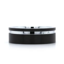 Black Tungsten With White Tungsten Stripe Band -Luxe Rings Shop GFB04640 e2366918 8888 4d55 8c8d a8116bd74fab
