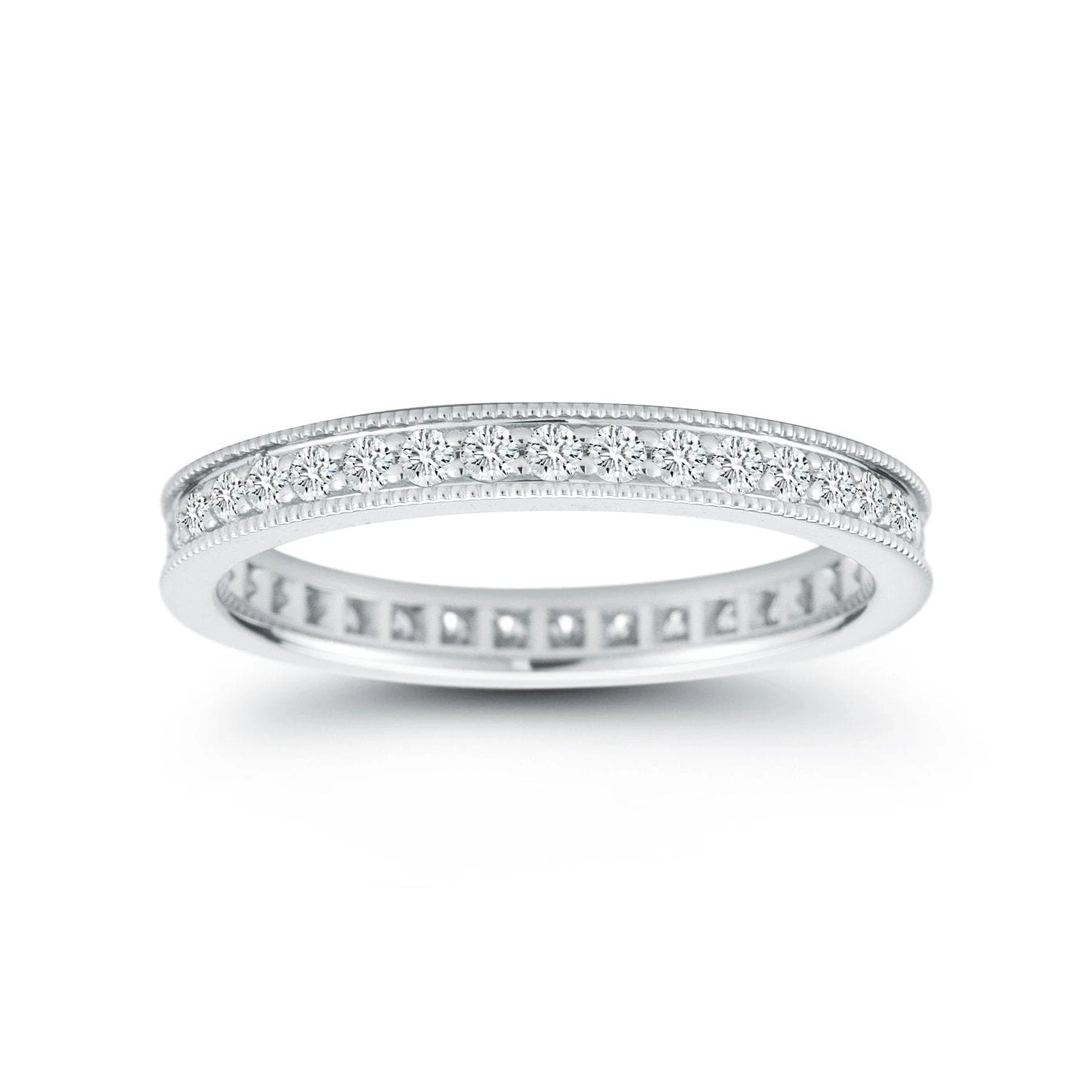 Platinum Shared Prong With Beaded Edges Diamond Band 4 Platinum Shared Prong With Beaded Edges Diamond Band - Image 2