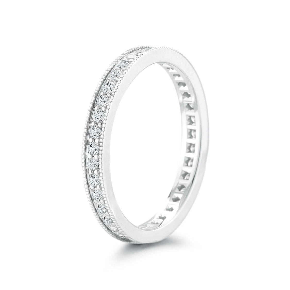 Platinum Shared Prong With Beaded Edges Diamond Band 5 Platinum Shared Prong With Beaded Edges Diamond Band - Image 3