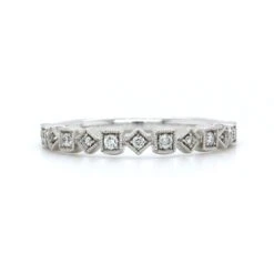 18K White Gold Alternating Shape Milgrain Wedding Band