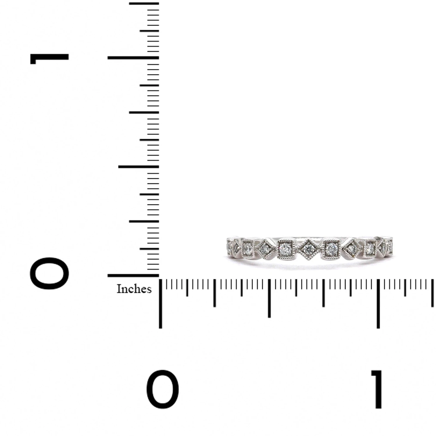 18K White Gold Alternating Shape Milgrain Wedding Band 5 18K White Gold Alternating Shape Milgrain Wedding Band - Image 3