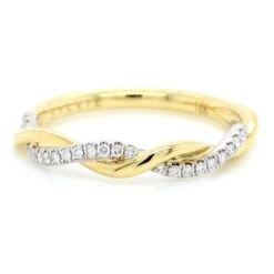 18K Two-tone Gold Half Diamond Twisted Band