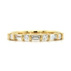 18K Yellow Gold Round And Baguette Diamond Band