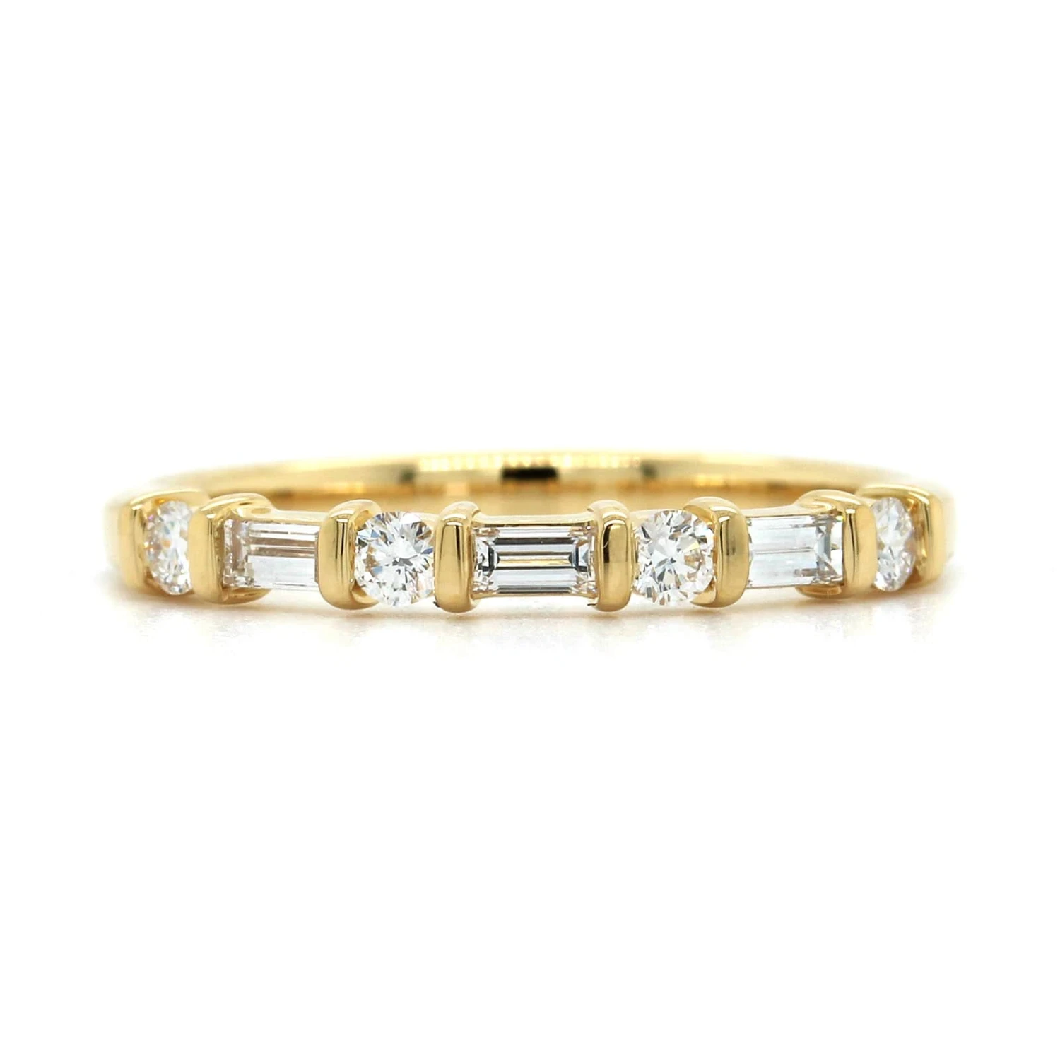 18K Yellow Gold Round And Baguette Diamond Band 3 18K Yellow Gold Round And Baguette Diamond Band