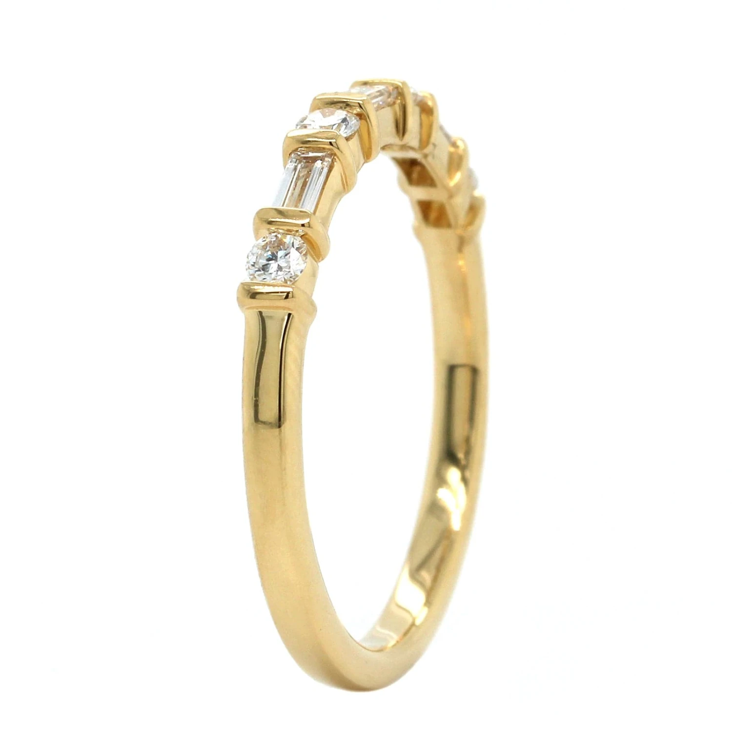 18K Yellow Gold Round And Baguette Diamond Band 4 18K Yellow Gold Round And Baguette Diamond Band - Image 2