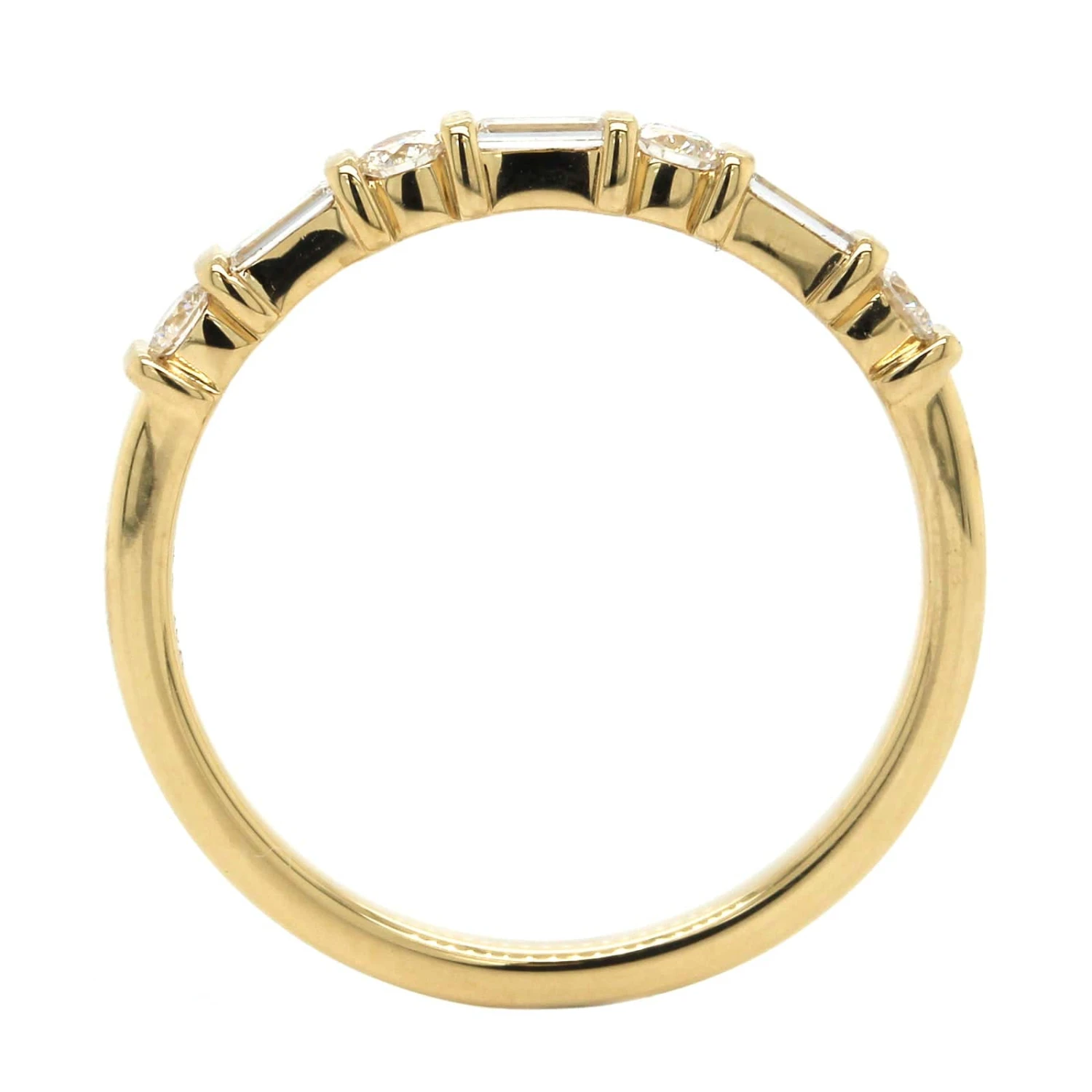 18K Yellow Gold Round And Baguette Diamond Band 5 18K Yellow Gold Round And Baguette Diamond Band - Image 3