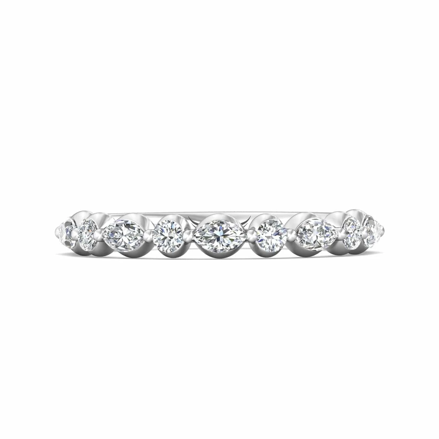 Platinum Single Prong Diamond Band With Alternating Round & Marquise Diamonds 3 Platinum Single Prong Diamond Band With Alternating Round & Marquise Diamonds
