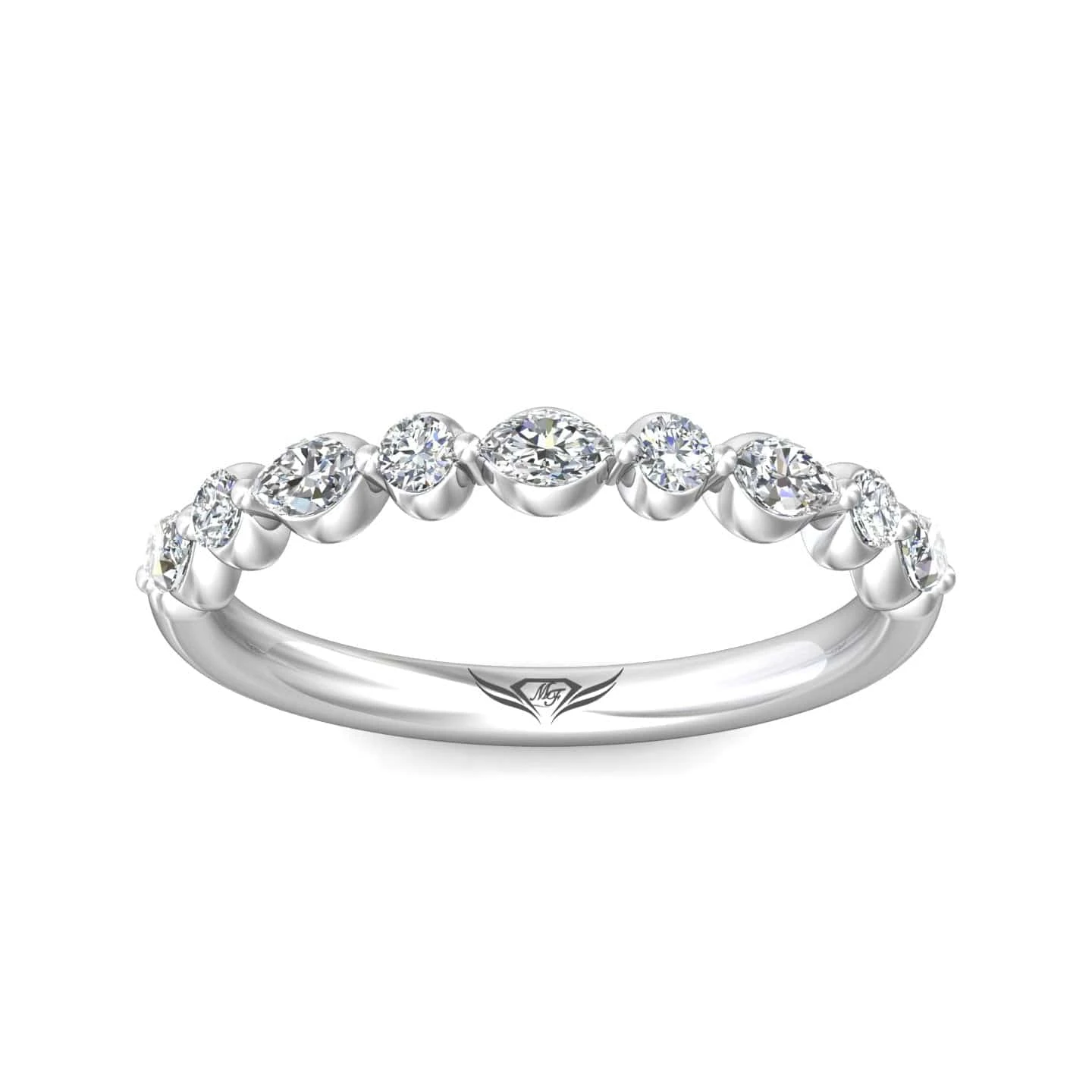 Platinum Single Prong Diamond Band With Alternating Round & Marquise Diamonds 4 Platinum Single Prong Diamond Band With Alternating Round & Marquise Diamonds - Image 2