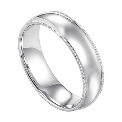 14K White Gold Comfort Fit Milgrain Band 4mm 4 14K White Gold Comfort Fit Milgrain Band 4mm - Image 2