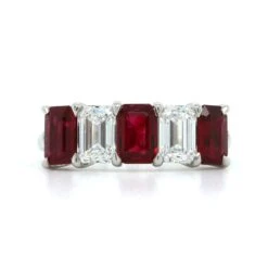 Platinum Emerald Cut Ruby And Diamond Band